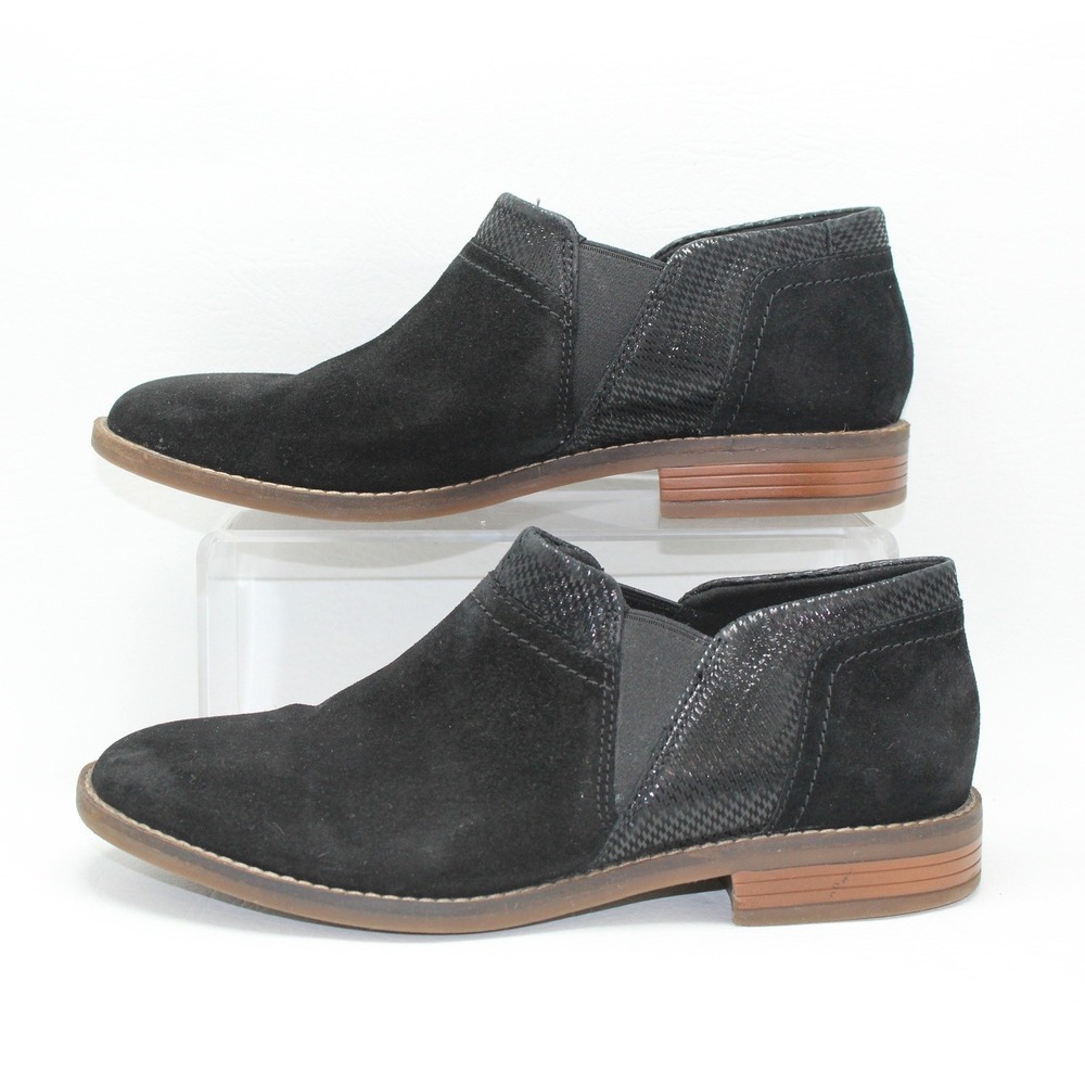 Clarks Collection Black Suede Ankle Booties Snakeskin Trim 8.5M 261530094060